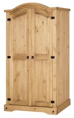 Corona 2 Door Arched Top Double Wardrobe - Mexican Solid Pine, Rustic