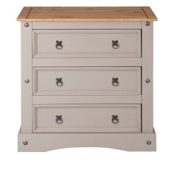Corona Grey 3 Drawer Chest of Drawers - Mexican Solid Pine
