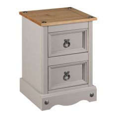 Corona Grey Bedside 2 Drawer Table Chest of Drawers - Mexican Solid Pine