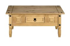 Corona 1 Drawer Coffee Table, Mexican Solid Pine