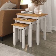 Corona White Nest of Tables Mexican Solid Pine