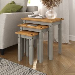 Corona Grey Nest of Tables, Mexican Solid Pine
