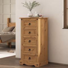 Corona 5 Drawer Chest of Drawers Tallboy Mexican Waxed Pine