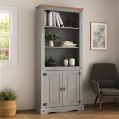Corona Grey Bookcase 2 Door - Mexican Solid Pine