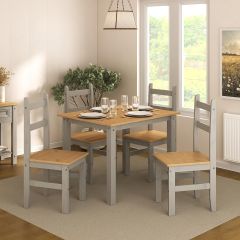 Corona Grey Dining Table Set 4 Seater Solid Mexican Pine Wood Table With 4 Chairs