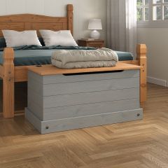 Corona Grey Storage Trunk Ottoman Blanket Box - Mexican Solid Pine