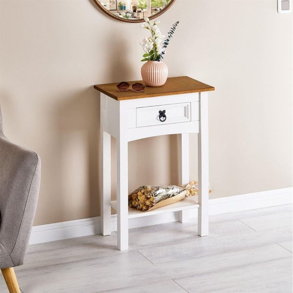 Corona White 1 Drawer Console Table Mexican Solid Pine