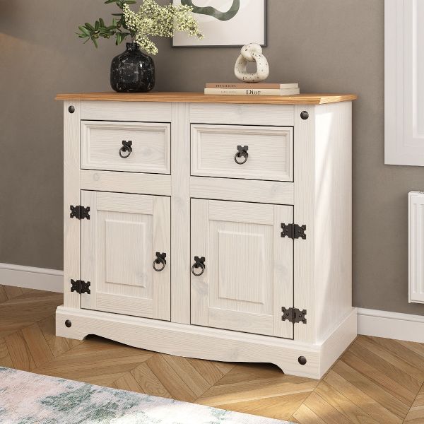Corona White Sideboard 2 Door 2 Drawer Mexican Solid Pine