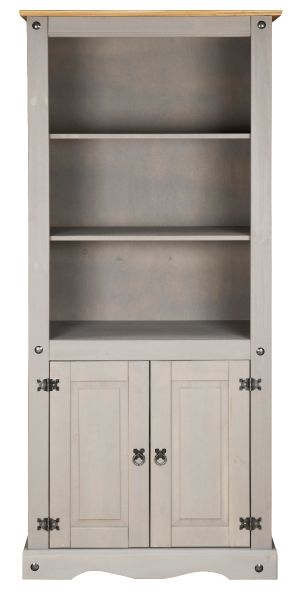 Corona Grey Bookcase 2 Door - Mexican Solid Pine