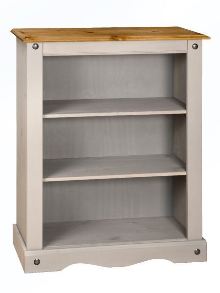 Corona Grey Small Low Bookcase - Mexican Solid Pine