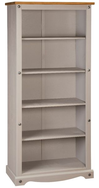 Corona Grey Tall Bookcase - Mexican Solid Pine