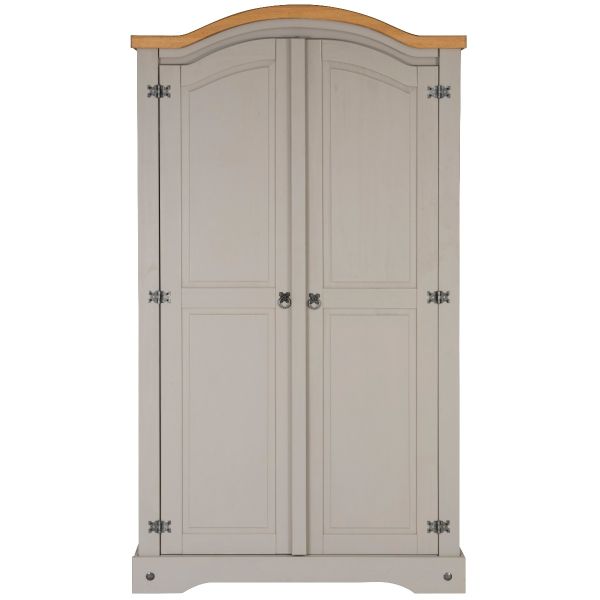 Corona Grey Wardrobe 2 Door Arched Top Double - Mexican Solid Pine