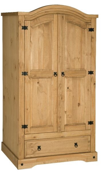 Corona 2 Door 1 Drawer Arched Top Double Wardrobe - Mexican Solid Pine