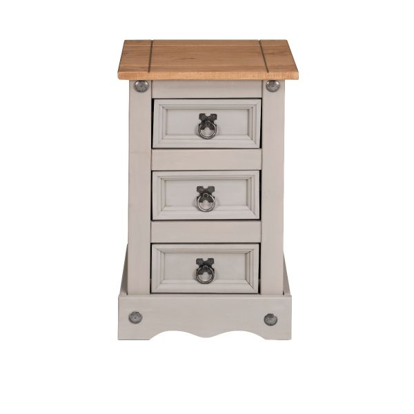 Corona Grey Bedside 3 Drawer Table Chest of Drawers - Mexican Solid Pine