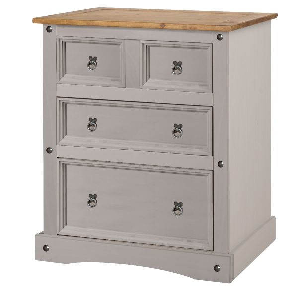 Corona Grey 4 Drawer Chest Of Drawers 2 + 2 Mexican Solid Pine