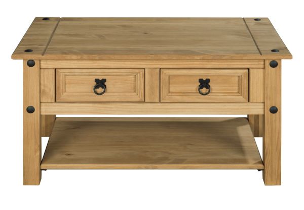 Corona 2 Drawer Coffee Table, Mexican Solid Pine