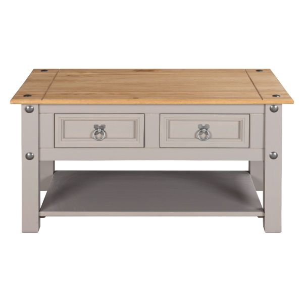 Corona Grey 2 Drawer Coffee Table, Mexican Solid Pine