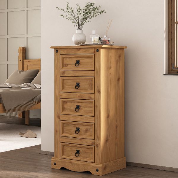 Corona 5 Drawer Chest of Drawers Tallboy Mexican Waxed Pine