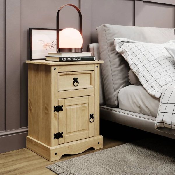 Corona 1 Drawer 1 Door Bedside Table Chest of Drawers - Mexican Solid Pine