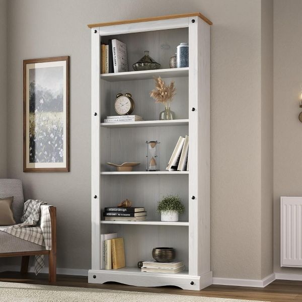 Corona White Tall Bookcase - Mexican Solid Pine