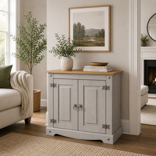 Corona Grey Cupboard 2 Door Small Sideboard - Mexican Solid Pine