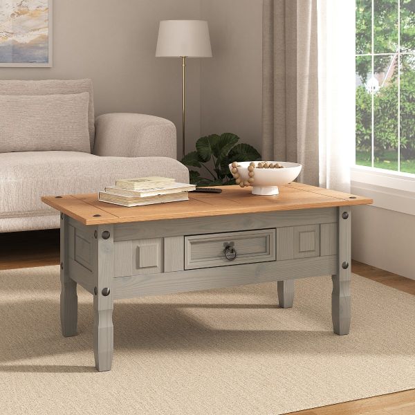 Corona Grey Coffee Table 1 Drawer Mexican Pine