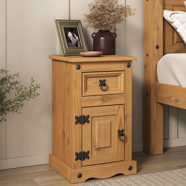 Corona 1 Drawer 1 Door Bedside Table Chest of Drawers - Mexican Solid Pine