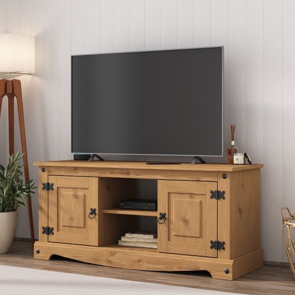 Corona 2 Door 1 Shelf Flat Screen TV Unit - Mexican Solid Pine