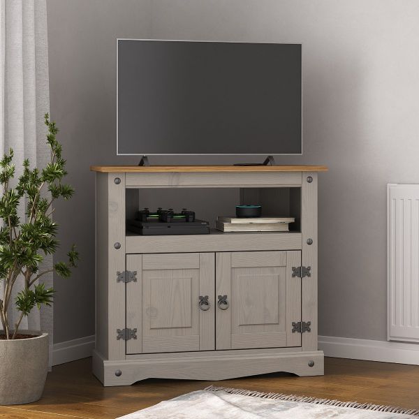 Corona Grey TV Corner Stand - Mexican Solid Pine