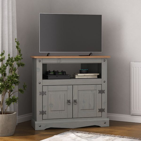 Corona Grey TV Corner Stand - Mexican Solid Pine