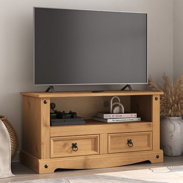 Corona 2 Drawer Flat Screen TV Unit - Mexican Solid Pine