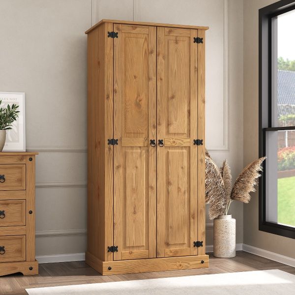 Corona 2 Door Wardrobe Flat Top Mexican Solid Pine
