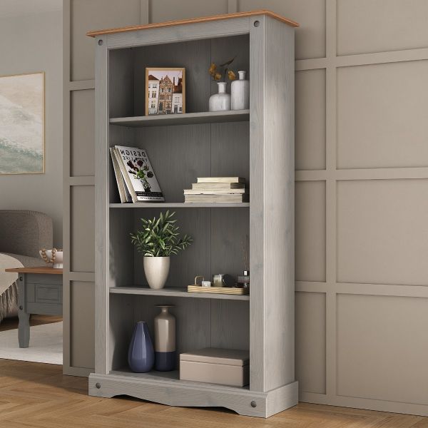 Corona Grey Medium Bookcase - Mexican Solid Pine