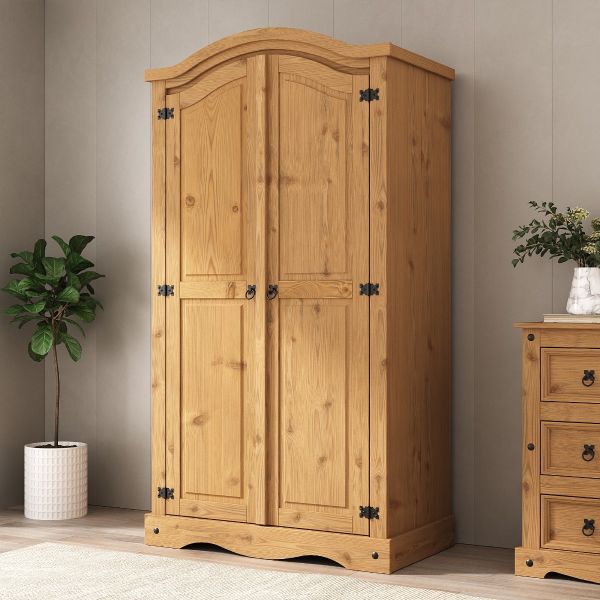 Corona 2 Door Arched Top Double Wardrobe - Mexican Solid Pine, Rustic