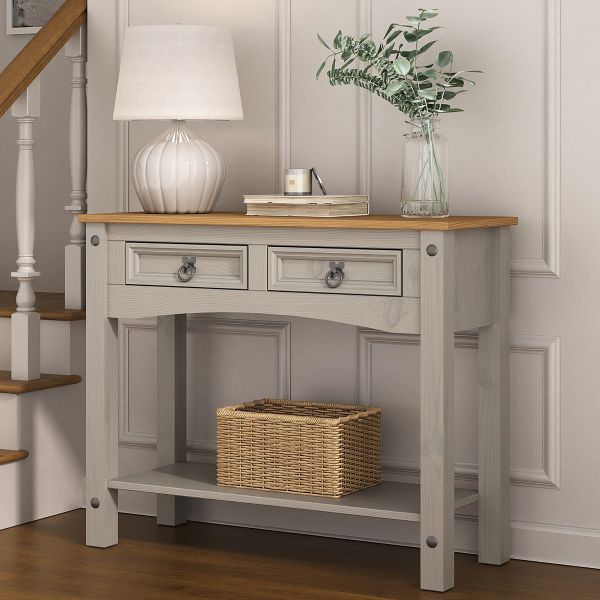 Corona Grey Console Table 2 Drawer - Mexican Solid Pine