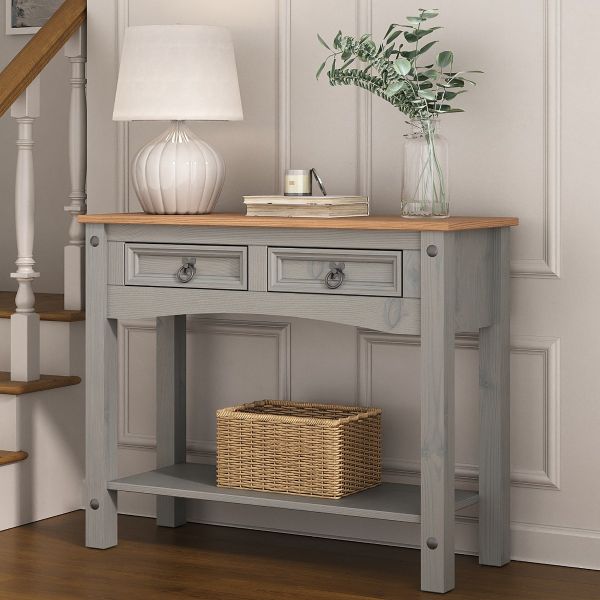 Corona Grey Console Table 2 Drawer - Mexican Solid Pine