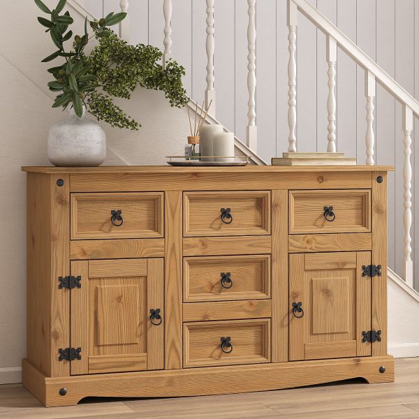 Corona Sideboard 2 Door 5 Drawer Large, Mexican Solid Pine