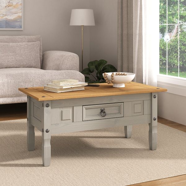 Corona Grey Coffee Table 1 Drawer Mexican Pine