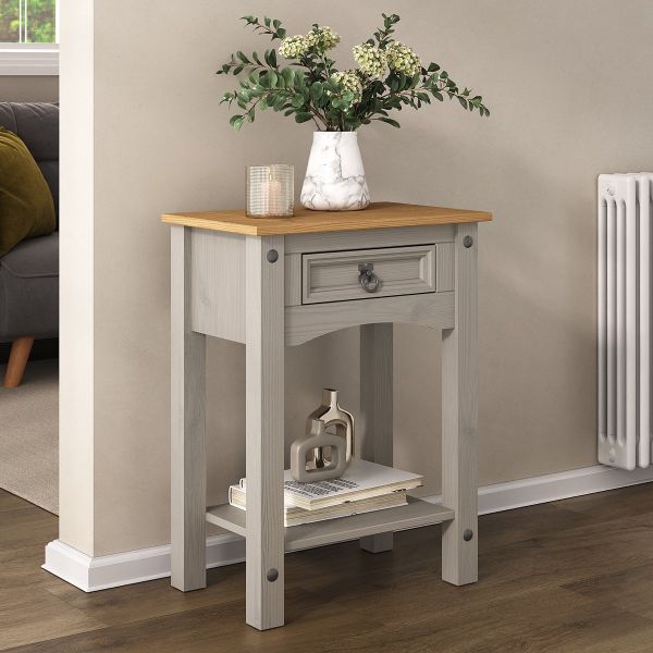 Corona Grey Console Table 1 Drawer Hall Mexican Solid Pine