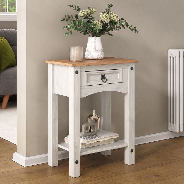 Corona White 1 Drawer Console Table Mexican Solid Pine
