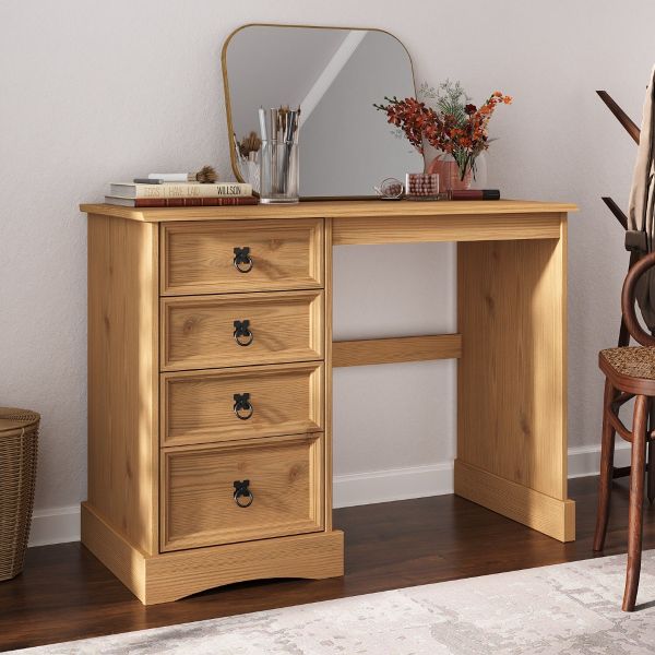 Corona 4 Drawer Dressing Table Desk - Mexican Solid Pine